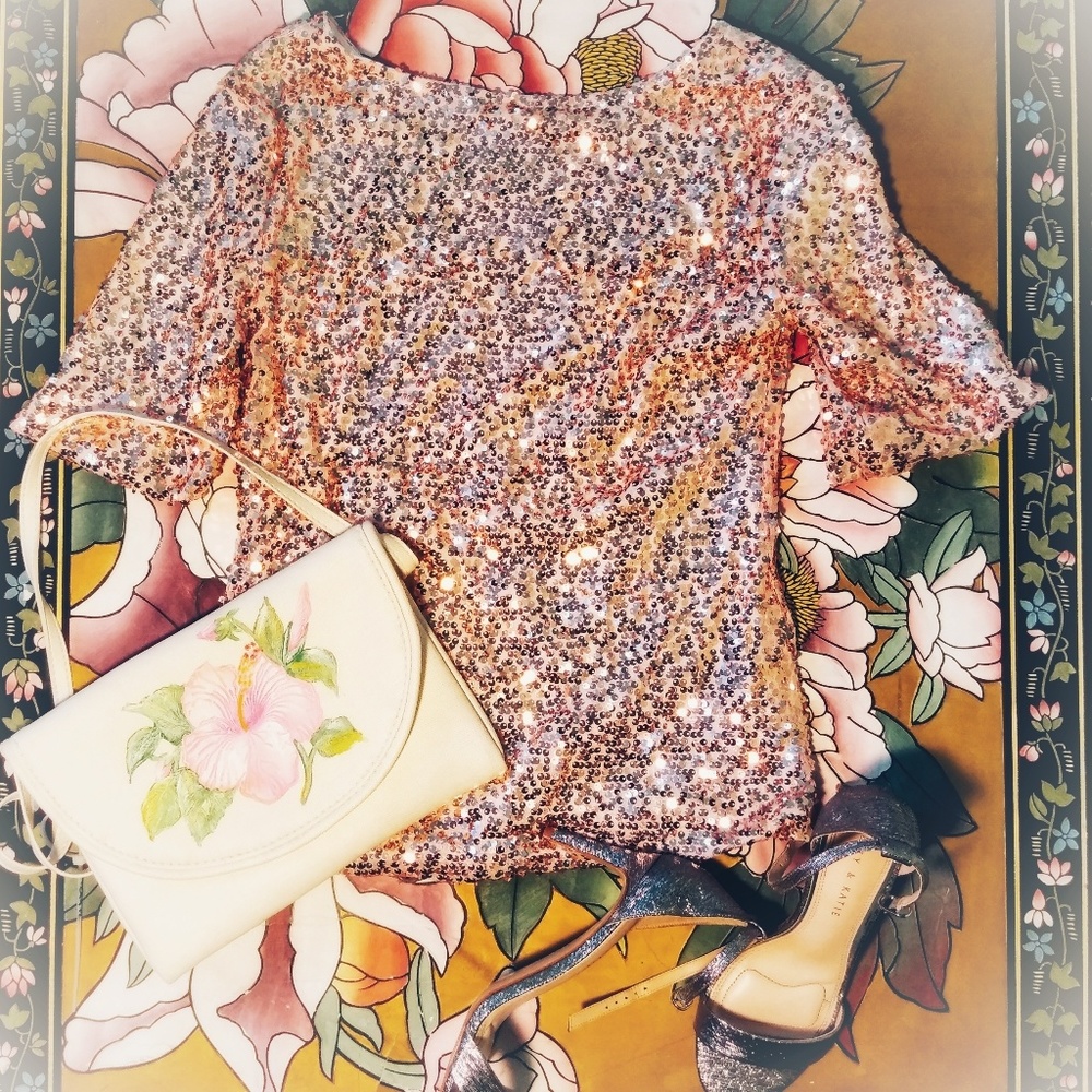 Vintage Dusty Rose Sequin Top - Picture 2 of 5
